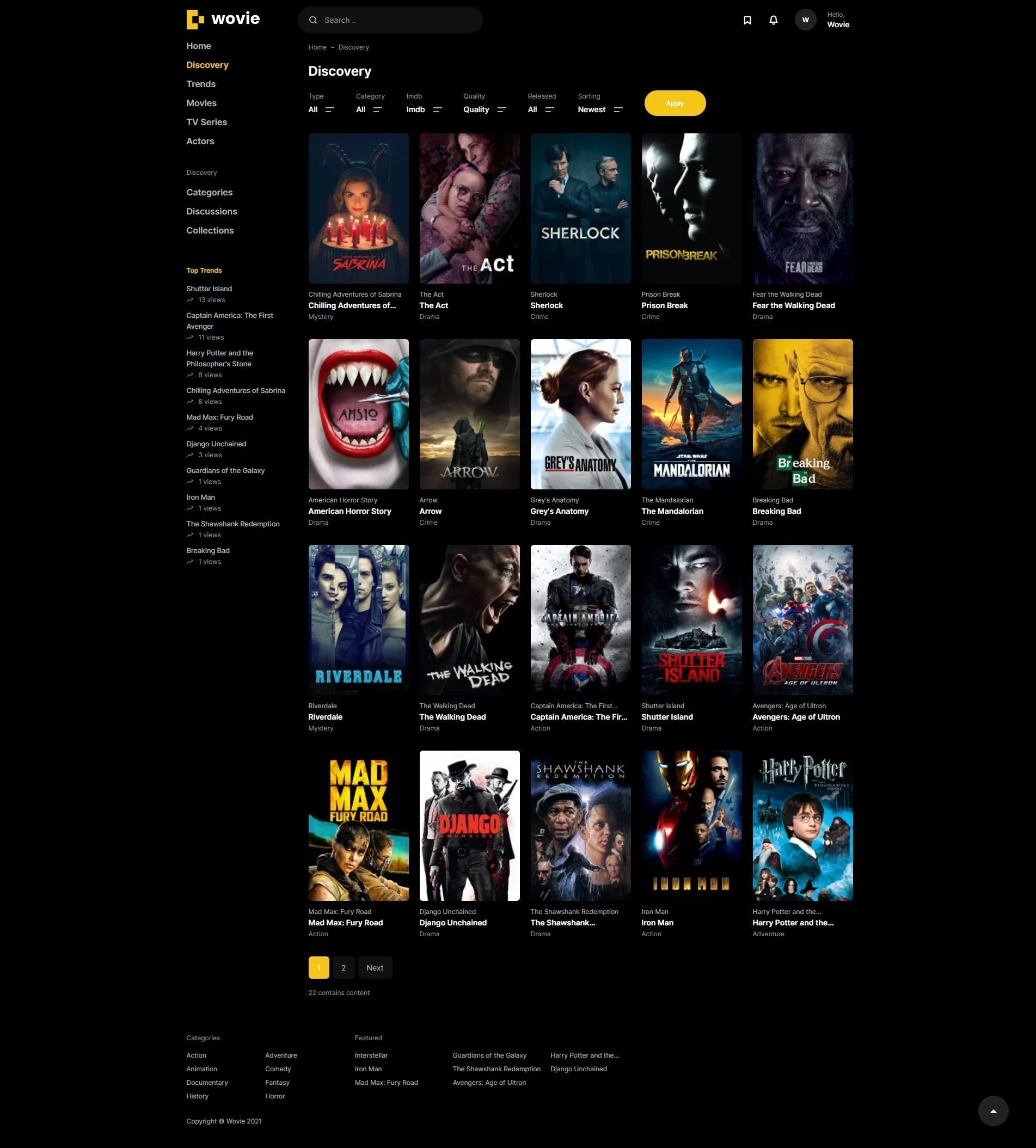 Wovie – Movie and TV Series Streaming Platform Script